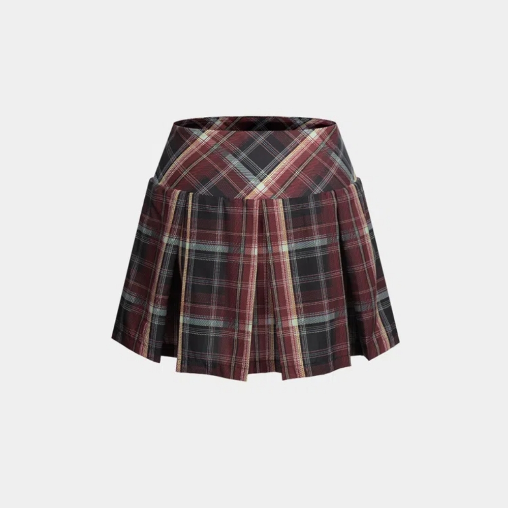 Halara Red High Waisted Plaid 2-in-1 Side Pocket Pleated Tennis Skirt